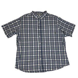 Columbia Mens 2 XL Blue White Plaid Button-Down Short Sleeve Shirt Preppy Resort